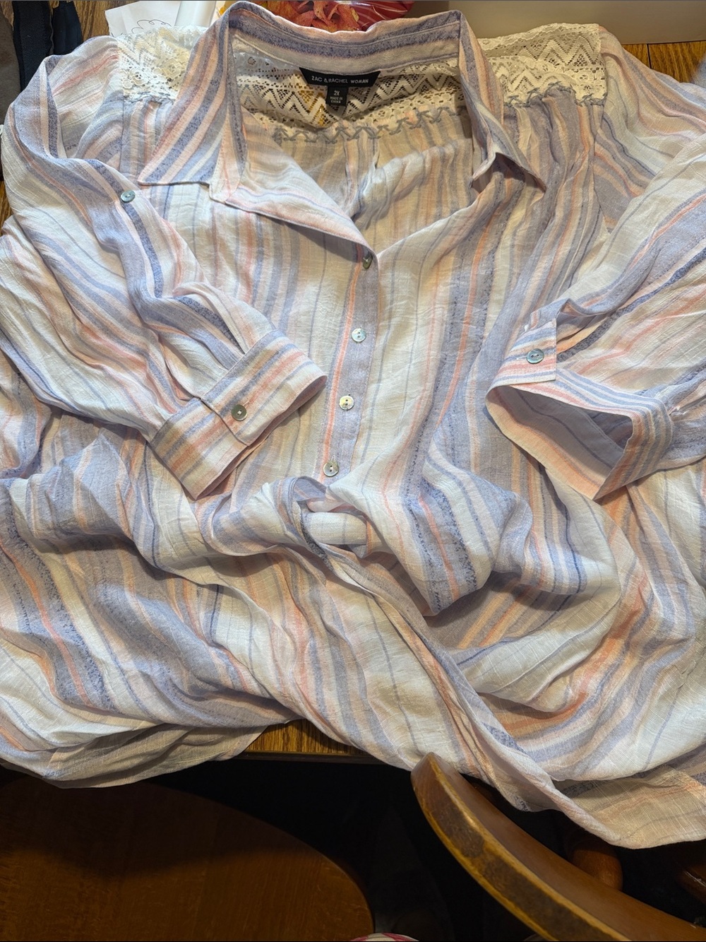 Zac & Rachel Pastel Striped Casual Button-Down Shirt - Blue & Pink